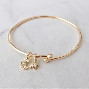 Moon and star bypass flex bangle bracelet